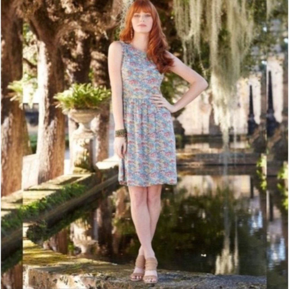 Matilda Jane Hello Lovely Rainbow Floral Flare Dress 14 Round Neck Lace Zipper - Picture 2 of 9